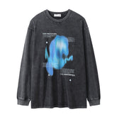 Men Long Sleeve T Shirt Abstract Pattern Printing Washed Old